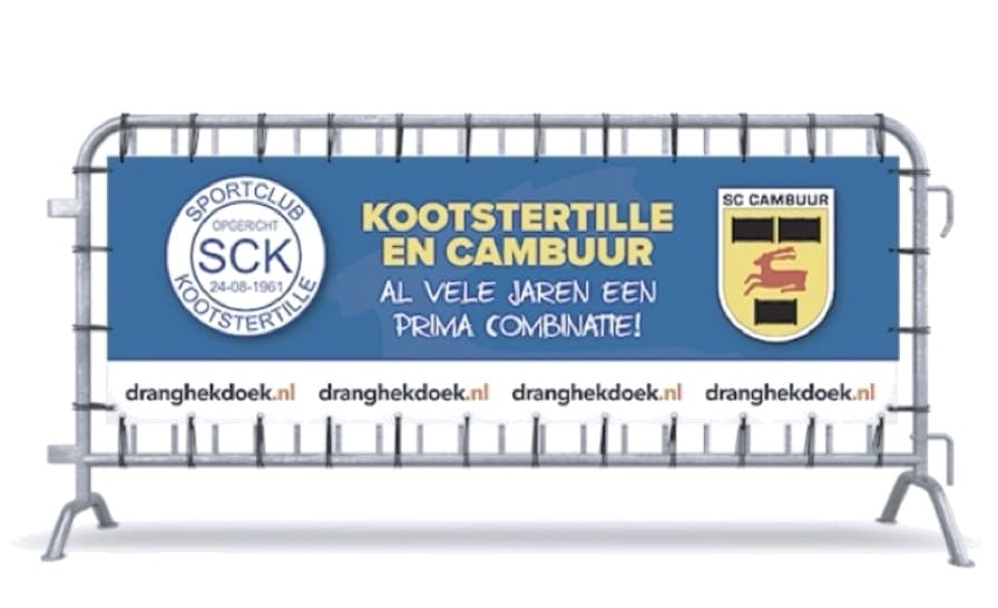 Digitale mock-up van een dranghekdoek voor SC Kootstertille en SC Cambuur