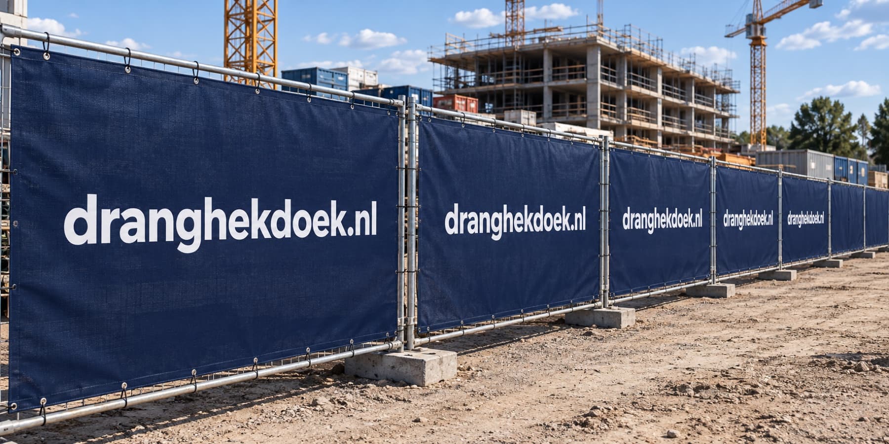 Bouwplaats afgezet met bedrukte bouwhekdoeken