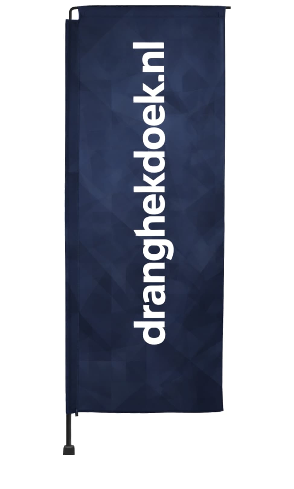 Beachflag square bedrukt met het logo van Dranghekdoek.nl
