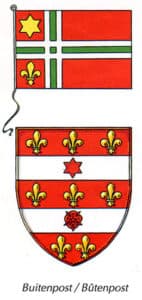 Historische schets van de vlag en het wapen van Buitenpost met de Franse lelies en de ster