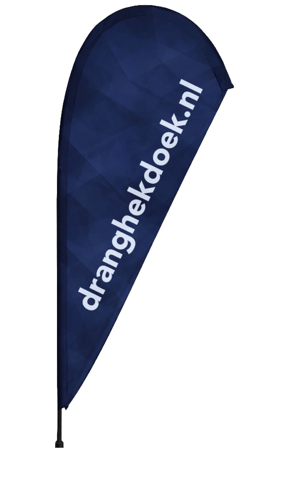 Beachflag drop bedrukt met het logo van Dranghekdoek.nl