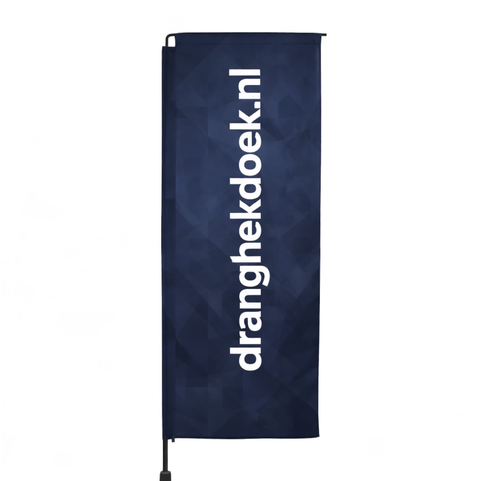 Beachflag square bedrukt met het logo van Dranghekdoek.nl
